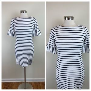 Talbots Black White Stripe Dress Women Petite Cotton